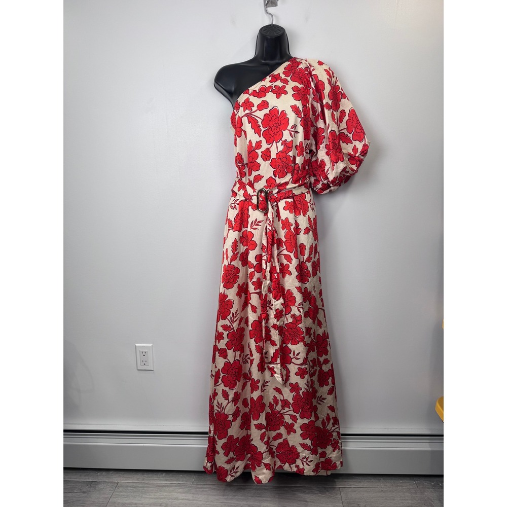Hansen & Gretel Carmen Wildflower Maxi Dress Red Floral One Shoulder Size XS